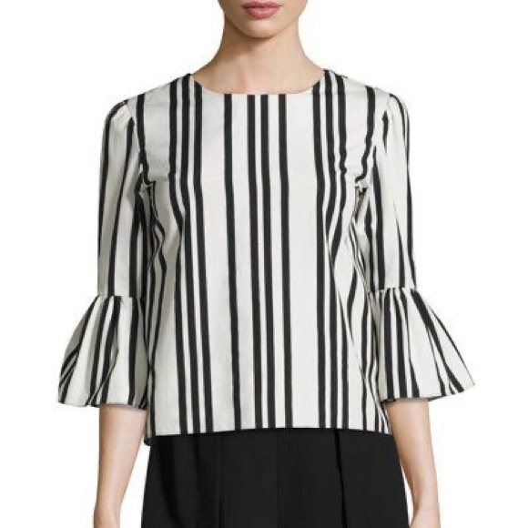Alice + Olivia Black White Striped Silk Top Blouse - Picture 5 of 5